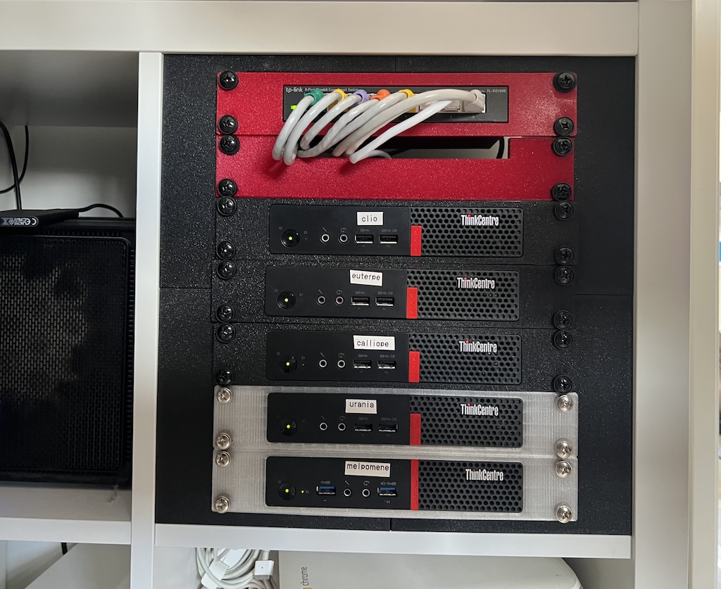 A photo showing six little computers